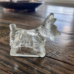 VTG Scottie Dog Terrier Clear Hollow Pressed Glass Figurine
